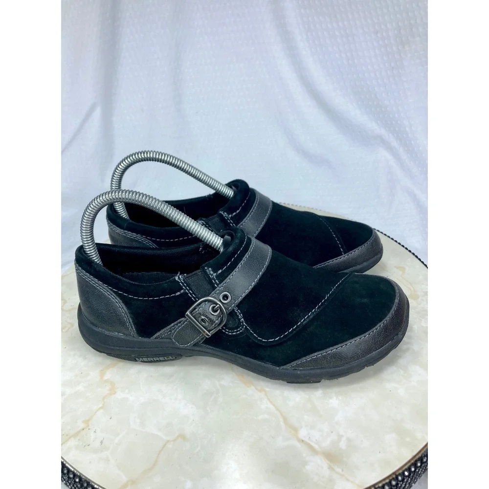 Merrell Dassie Suede Buckle Slip On Loafers Womens 7 Black Casual Walking Shoes